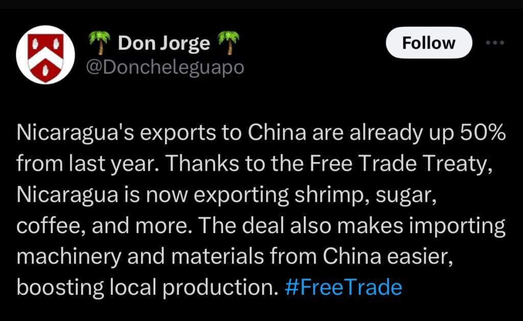 Impact de l'accord de libre-échange entre le Nicaragua et la Chine dans les deux mois suivant sa mise en œuvre