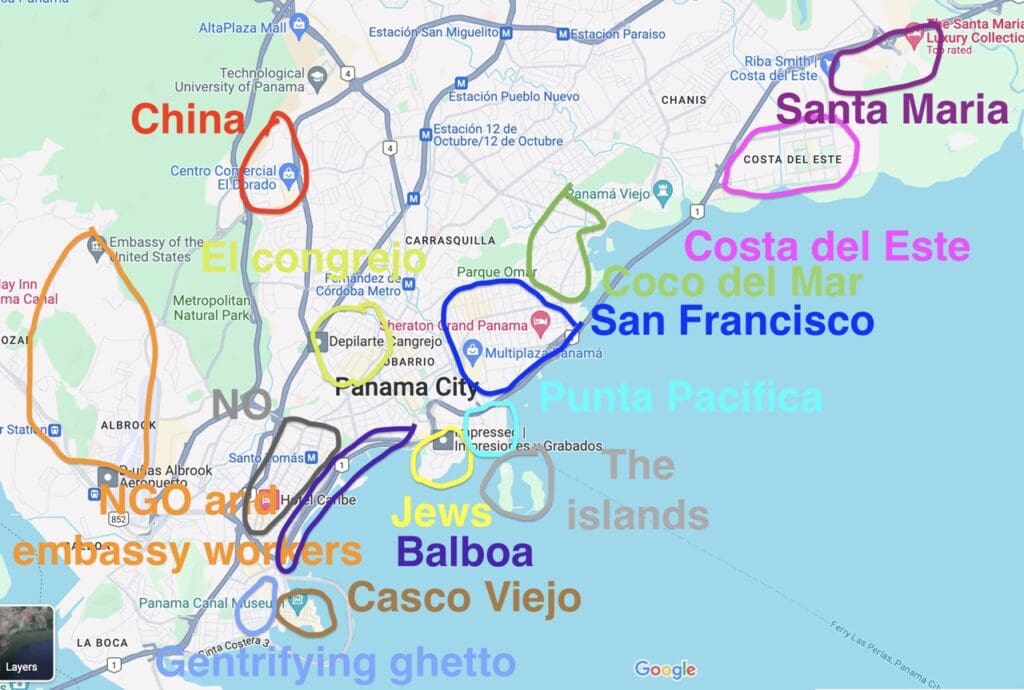 carte des quartiers dans lesquels investir sur le marché immobilier de Panama City