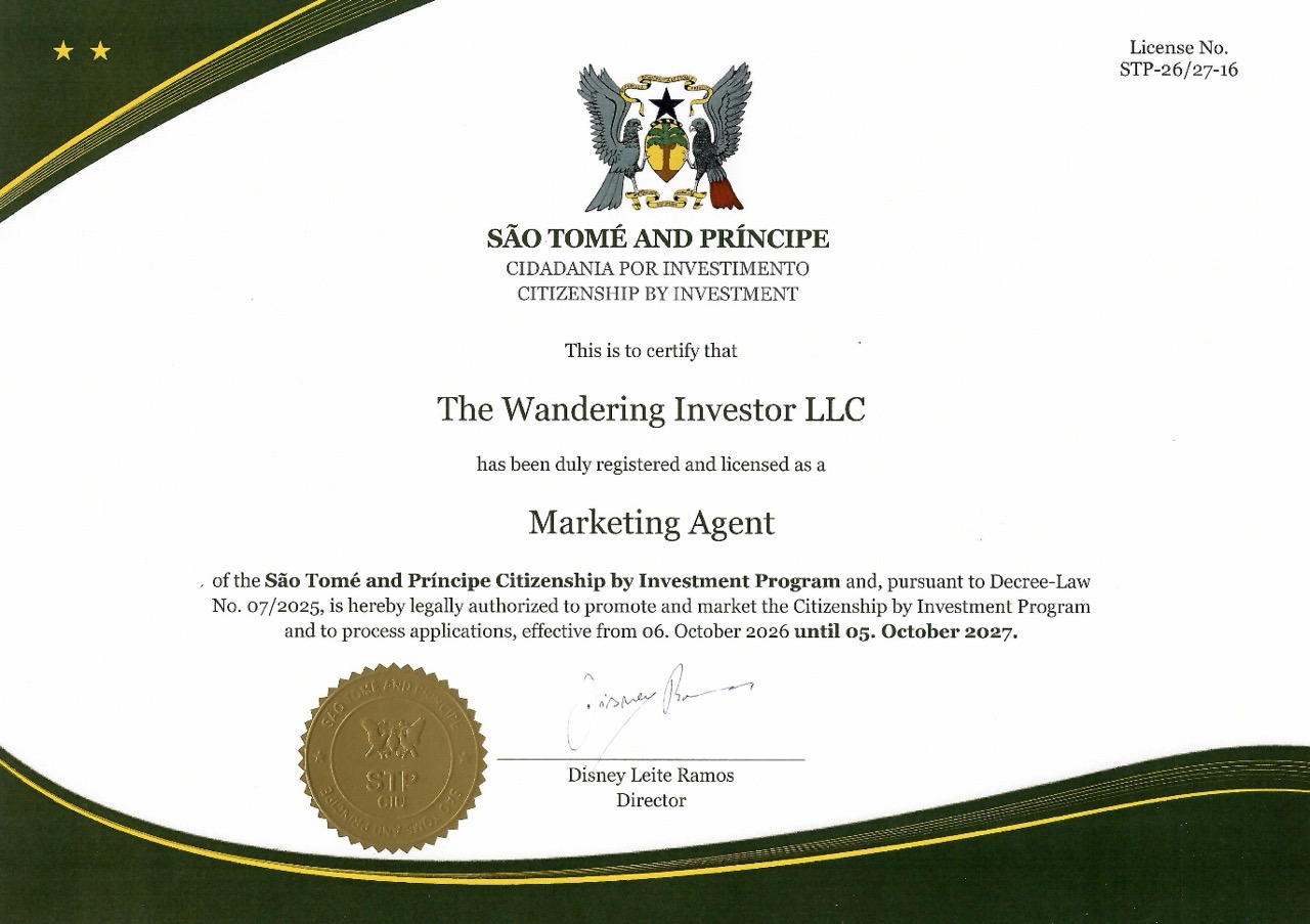 Screenshot The Wandering Investor is a fully licensed Marketing Agent of the São Tomé and Príncipe Citizenship by Investment Program (License No. STP-2025-16)