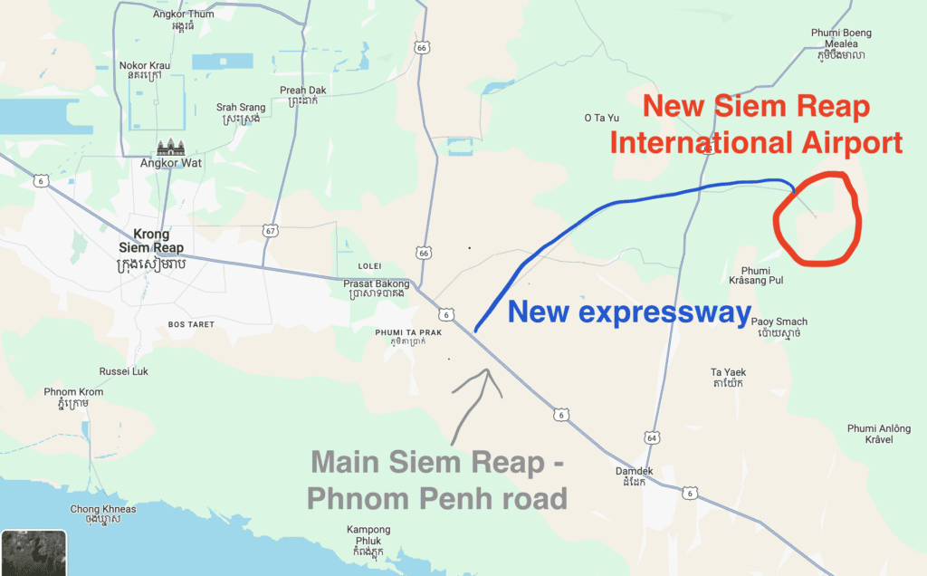 Carte du nouvel aéroport de Siem Reap et des routes en construction