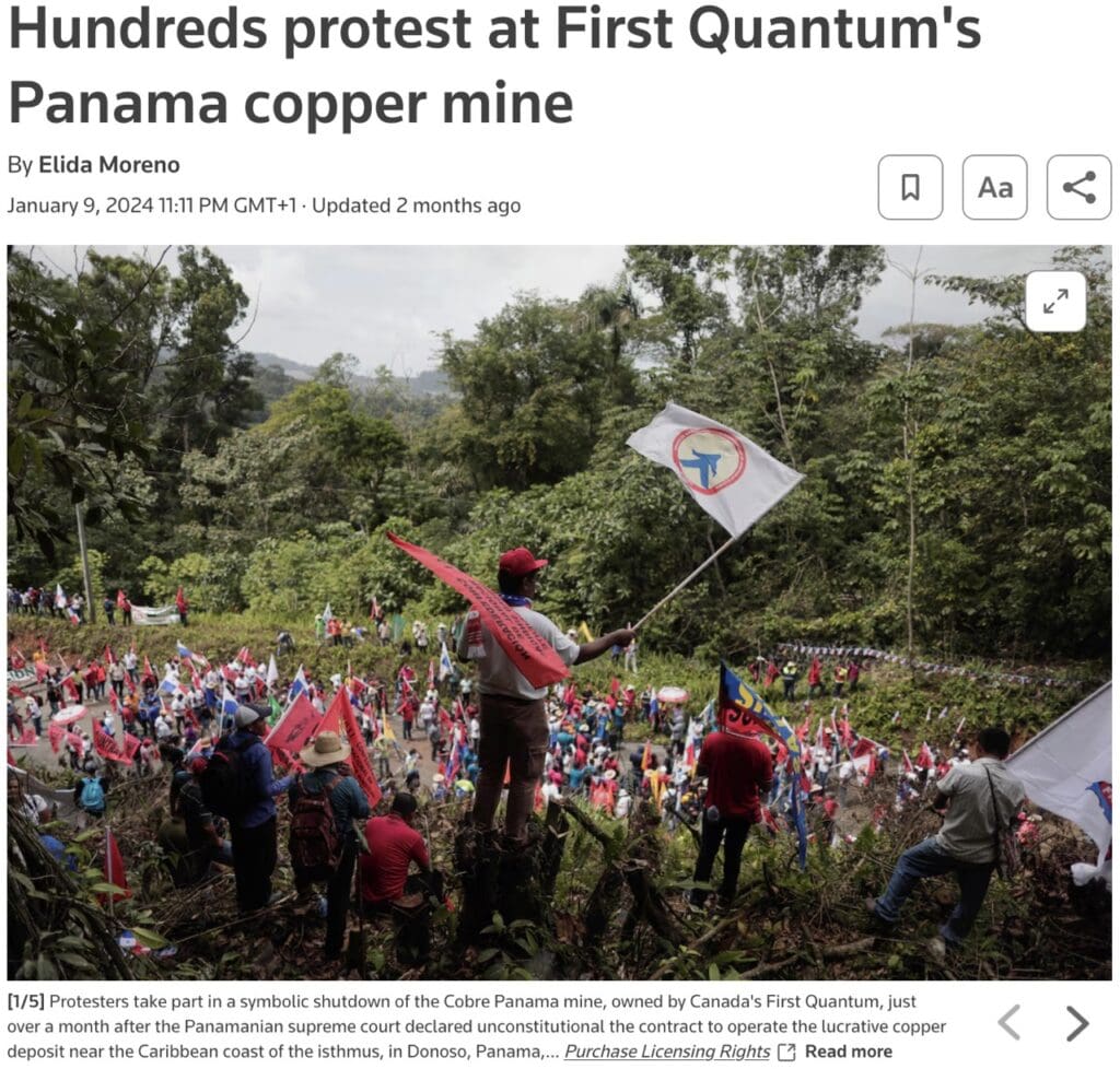 Manifestations devant la mine de cuivre Panama